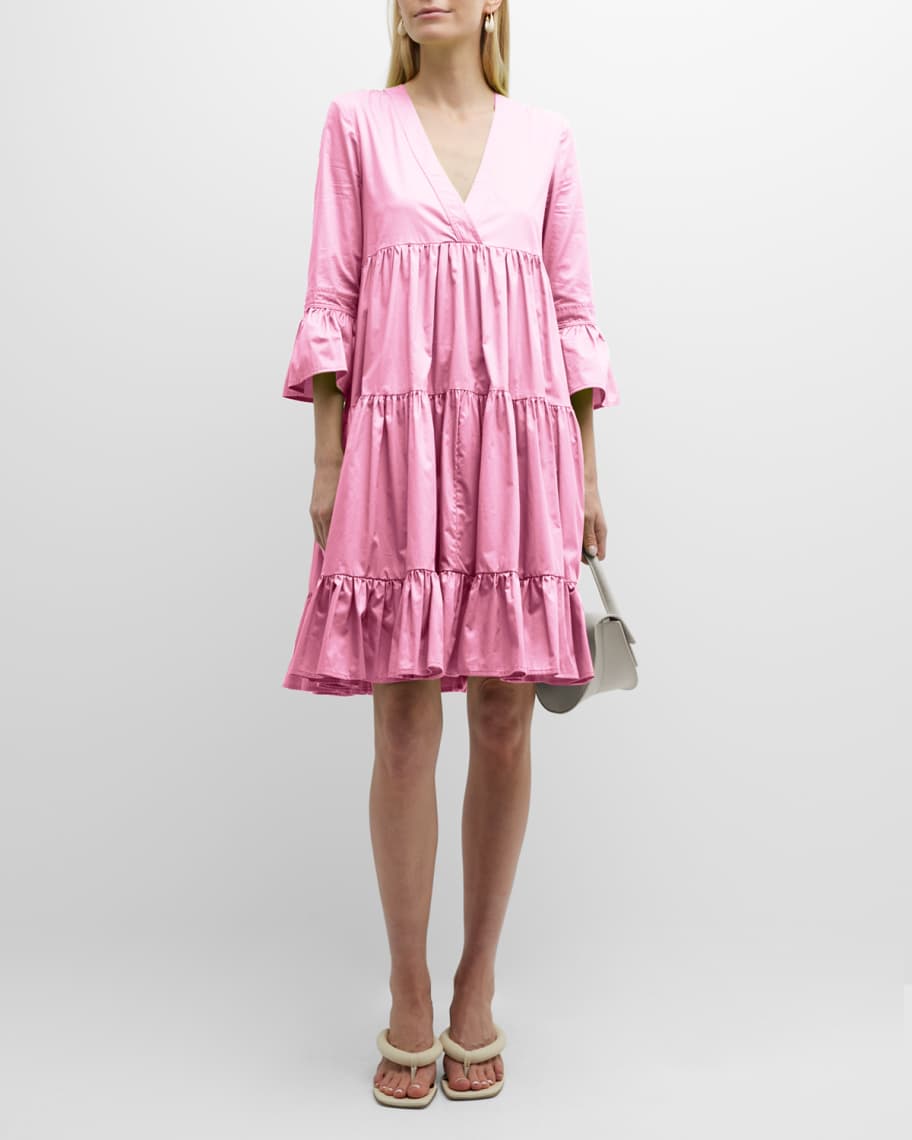 MeimeiJ Ruched Bell-Sleeve Tiered Dress | Neiman Marcus