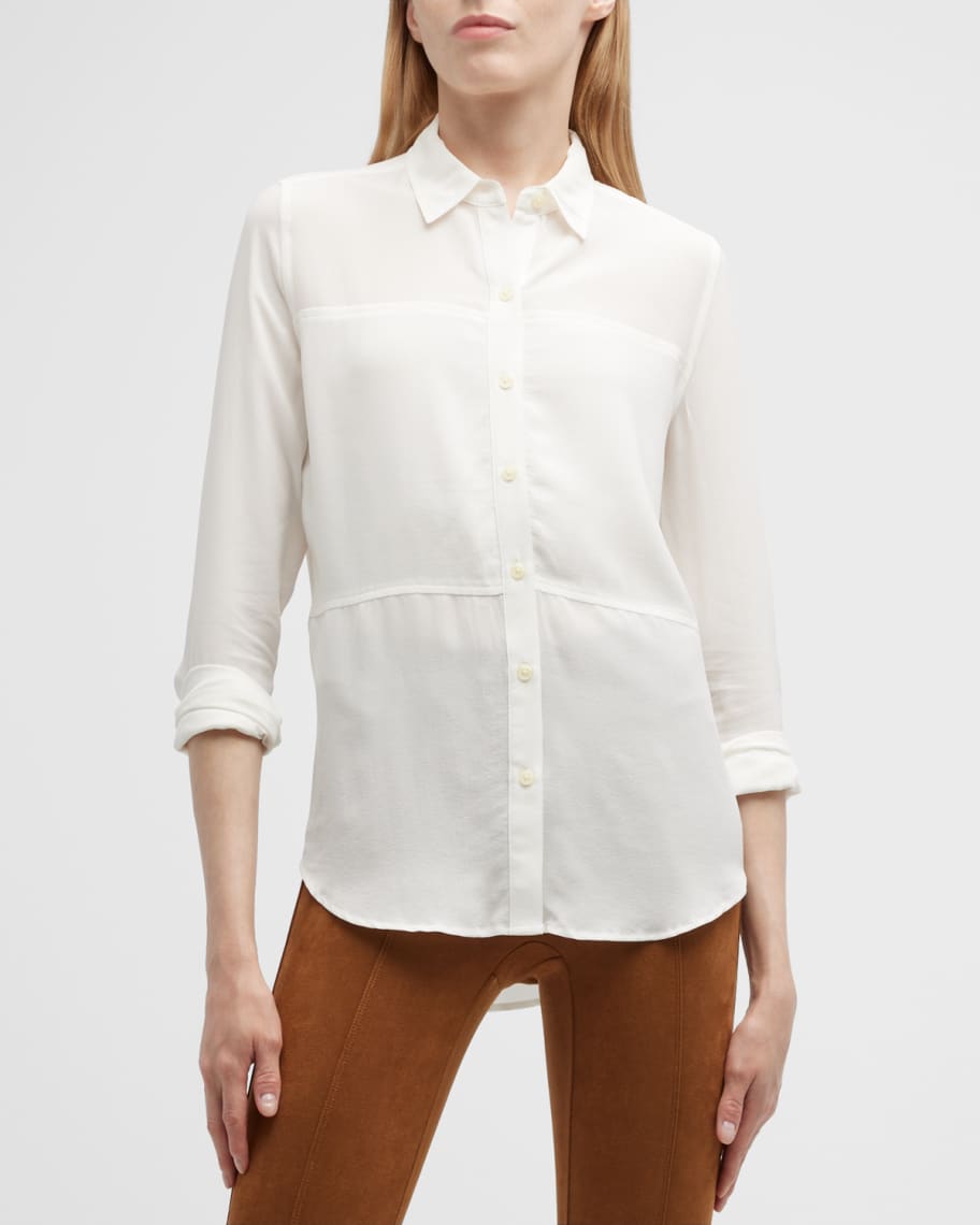 Spanx Washed Silk Paneled Button-Front Shirt