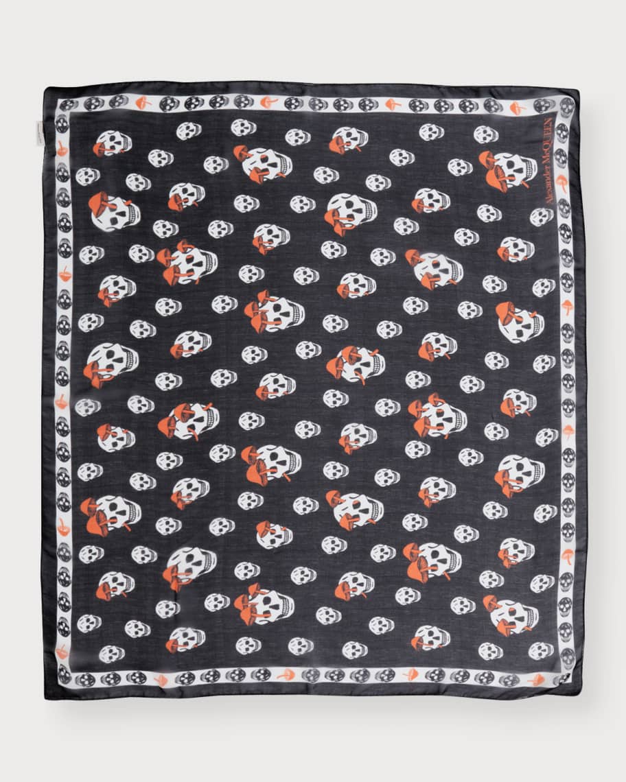 Image 2 of 3: Skulls & Mushrooms Silk Scarf