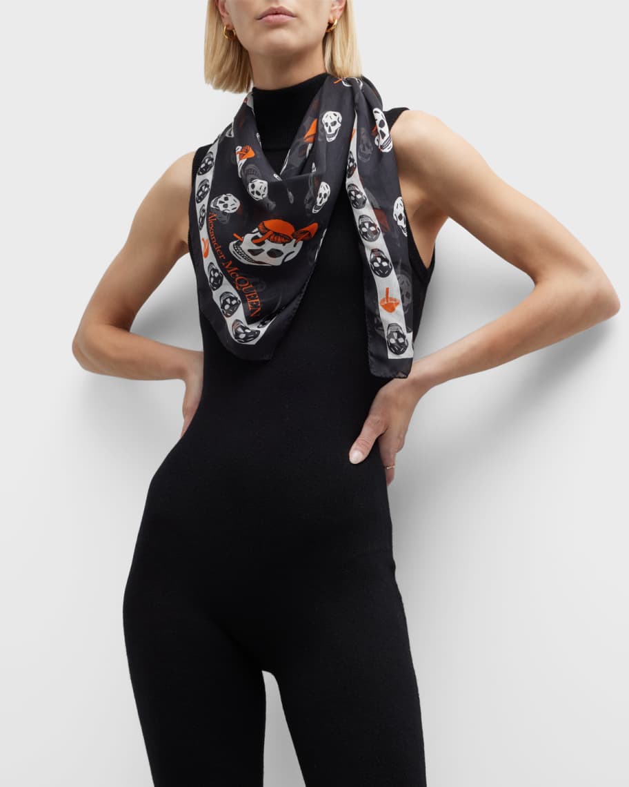 Image 3 of 3: Skulls & Mushrooms Silk Scarf