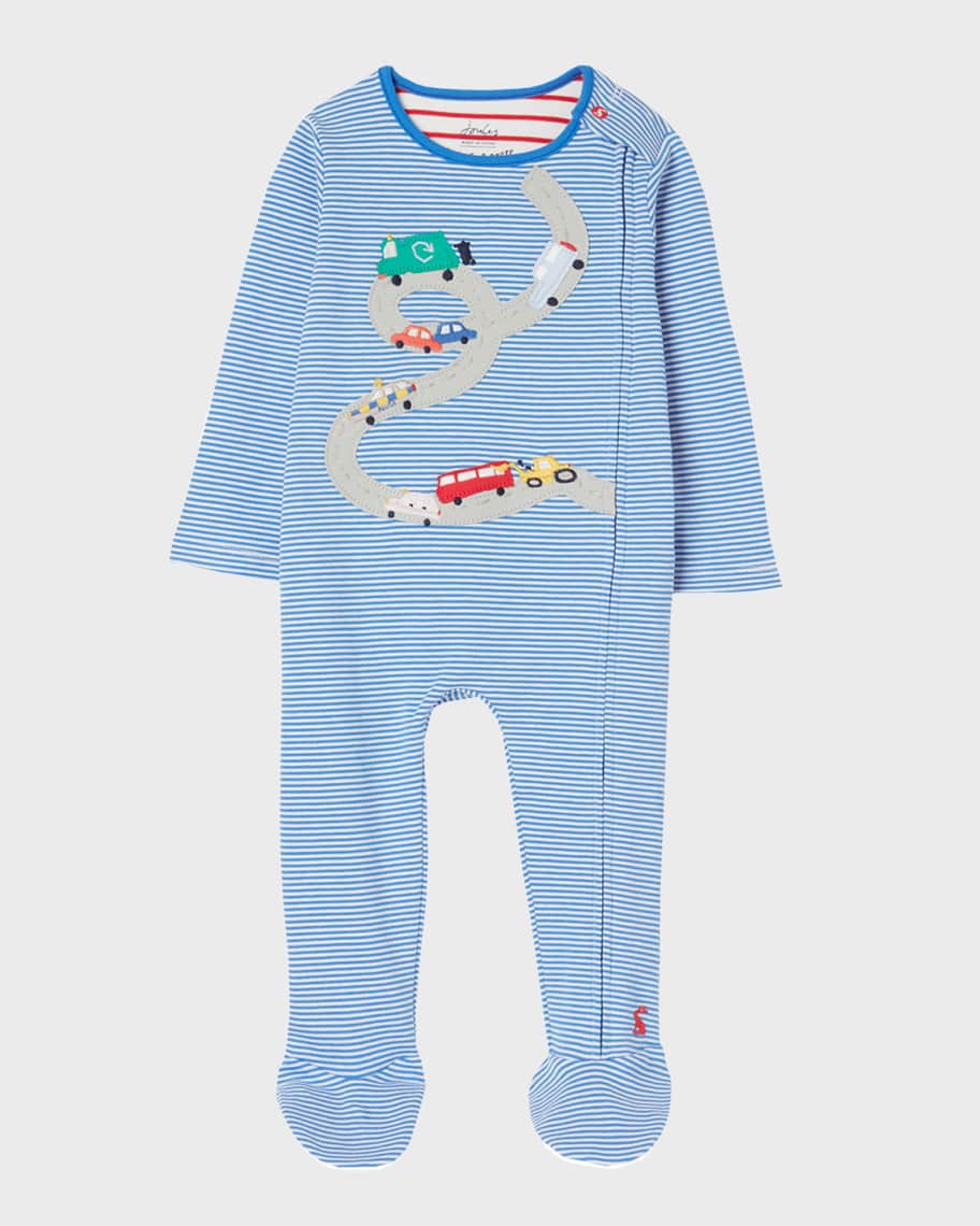 Joules Boy s Striped Footie W Cars Size Newborn 9M Neiman Marcus