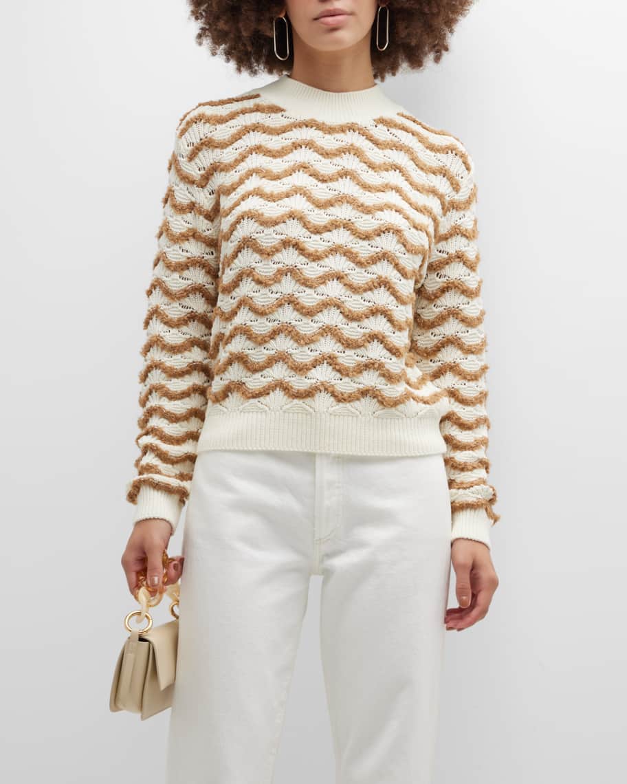 Rebecca Taylor Wavy Stripe Stitched Mock Neck Sweater Neiman Marcus