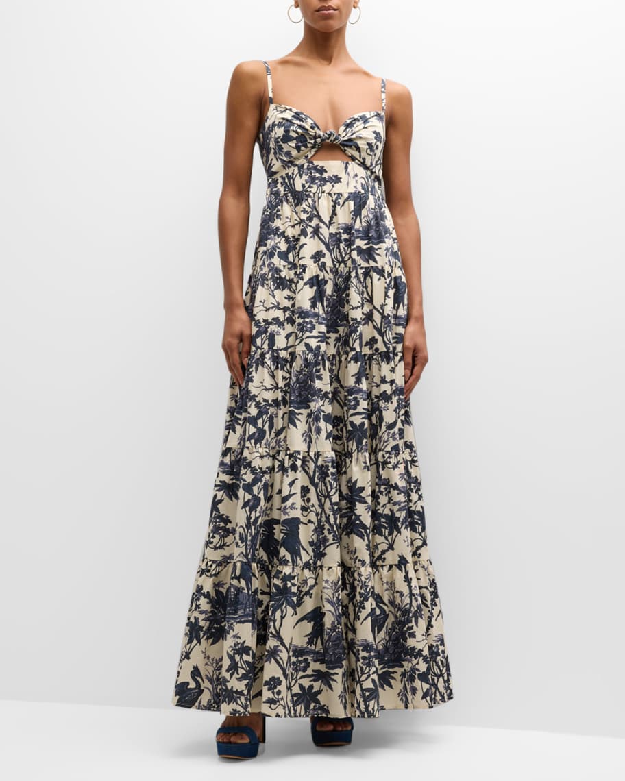 Image 2 of 6: Delilah Floral Cotton Spaghetti-Strap Maxi Dress