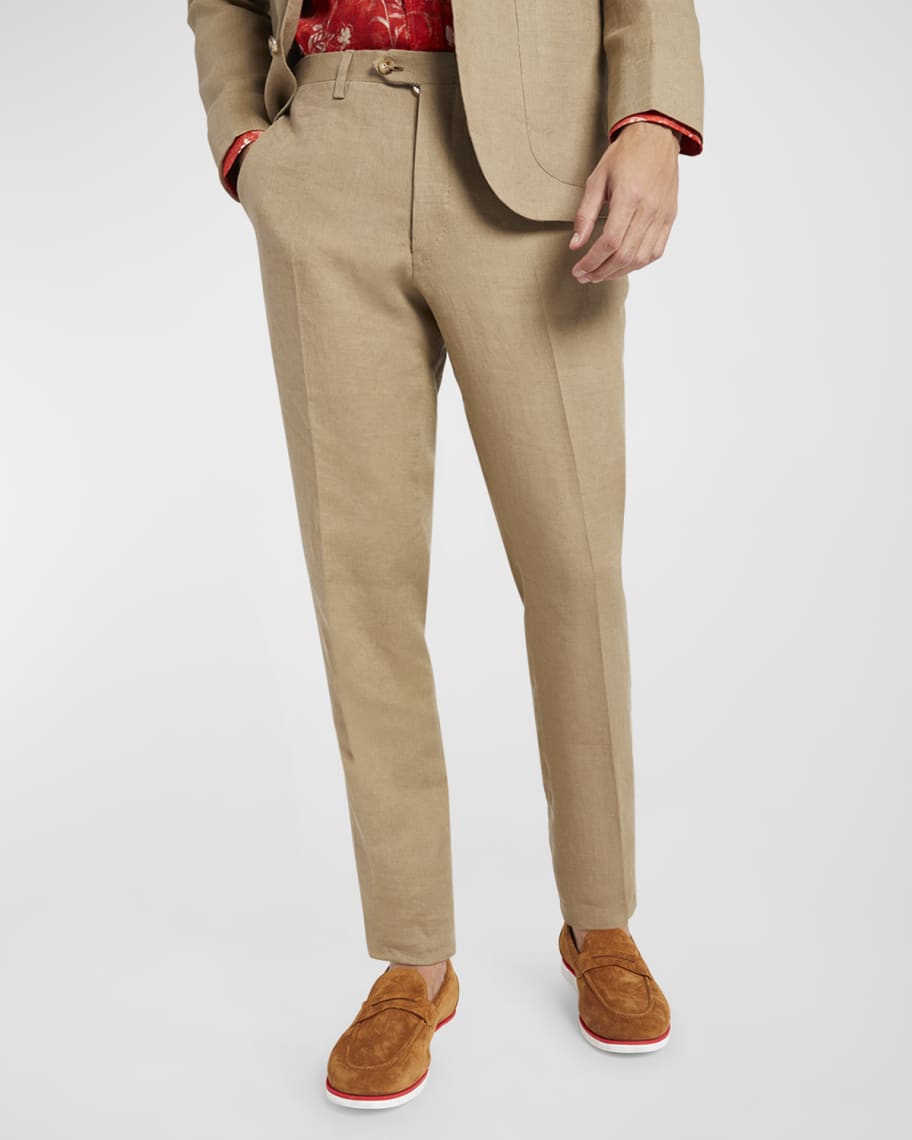 Kiton Men's Khaki Linen StraightLeg Trousers Neiman Marcus