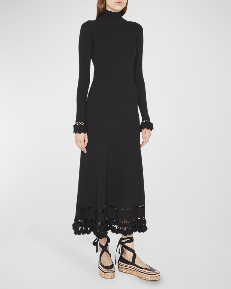 Ulla Johnson Nellie Ribbed Midi Lace Sweater Dress | Neiman Marcus