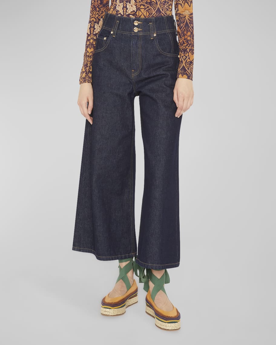 Ulla Johnson The Yvette Wide-Leg Cropped Denim Jeans | Neiman Marcus