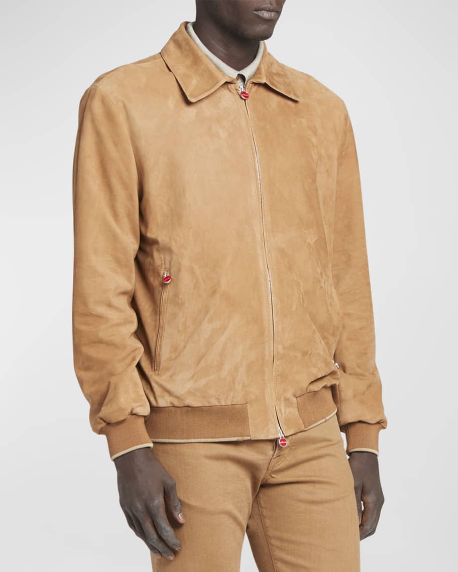 Kiton Men's Suede Full-Zip Bomber Jacket | Neiman Marcus