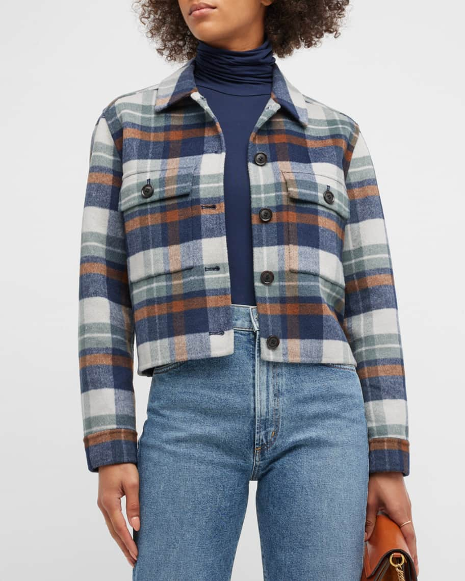 Andersson Bell Plaid Wool Cropped Jacket with Topstitching