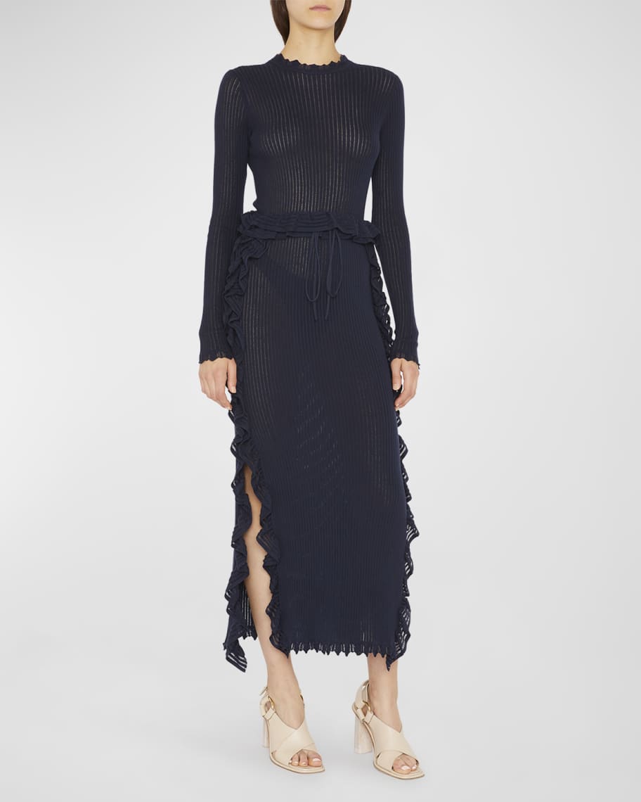 Ulla Johnson Casini Ruffled Midi Knit Dress | Neiman Marcus