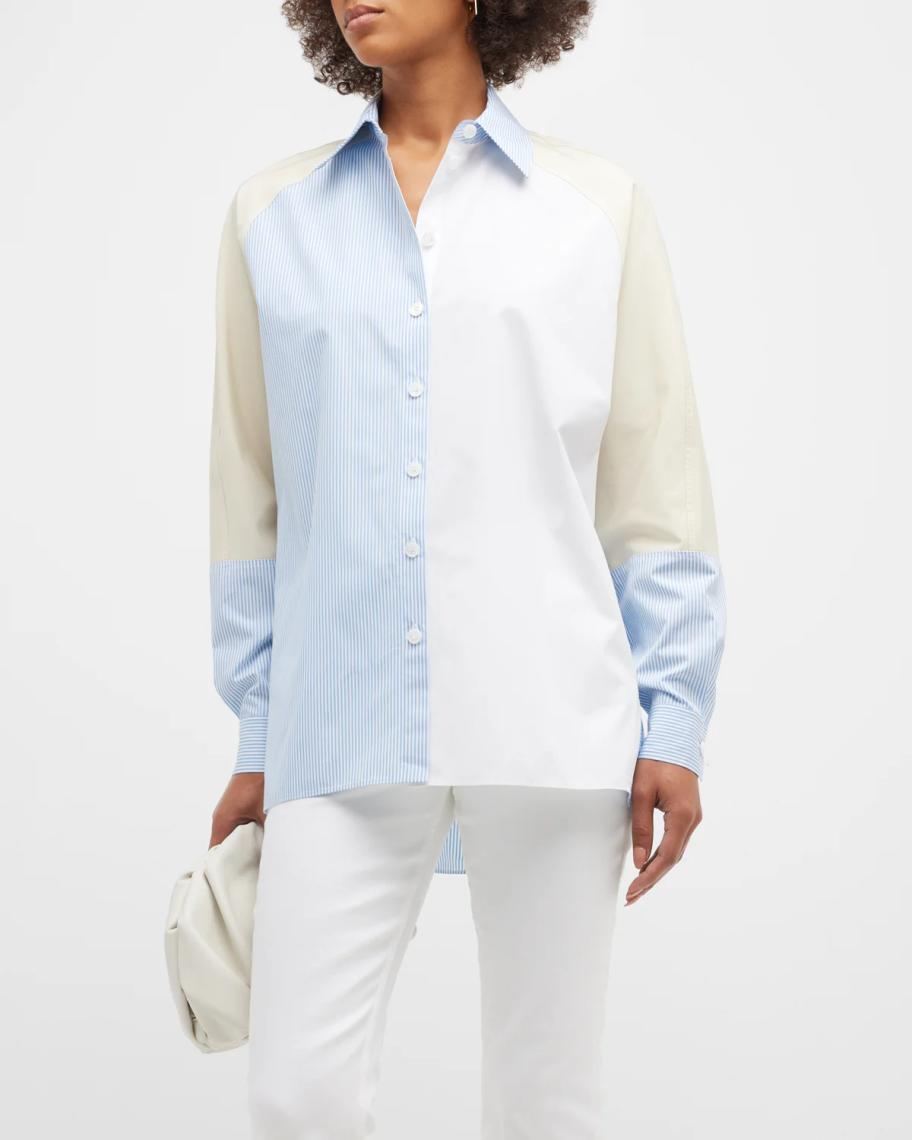 Lafayette 148 New York Striped Colorblock Button-Down Shirt | Neiman Marcus
