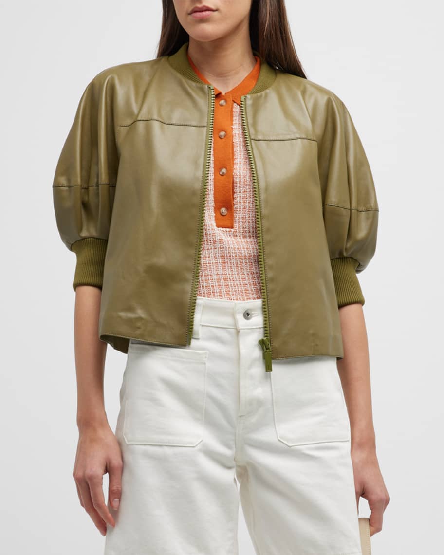 Lafayette 148 Nappa Lambskin Leather Zip Cropped Jacket in Copper main image 1