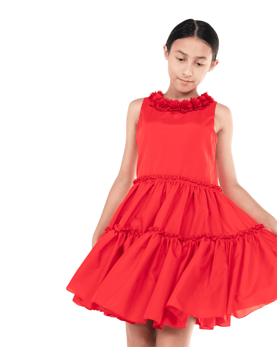 Zoe Girl's Madelyn 3D Flowers Ruffle Tiered Dress, Size 46 Neiman Marcus