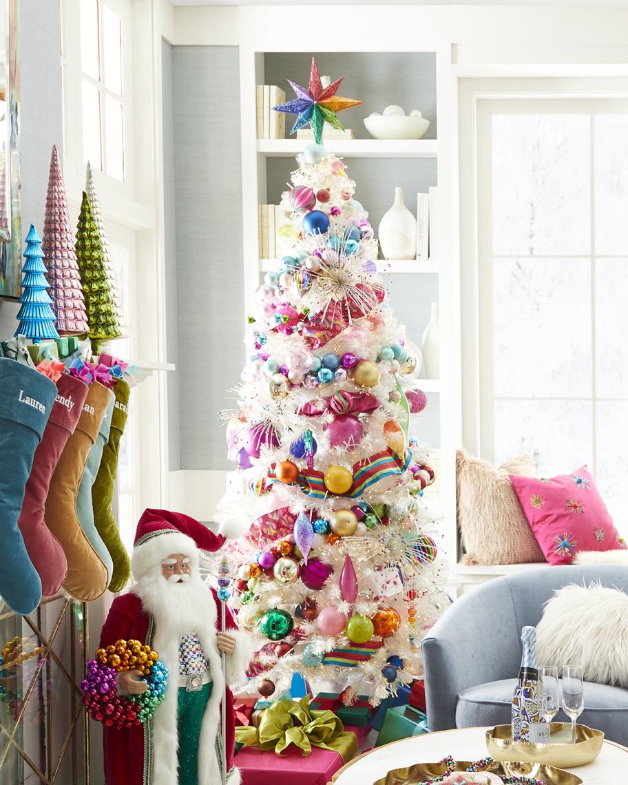 Neiman Marcus 7.5' White Iridescent Christmas Tree With LED Lights