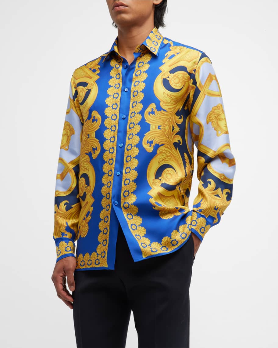 Versace Men s Baroque Print Silk Shirt Neiman Marcus