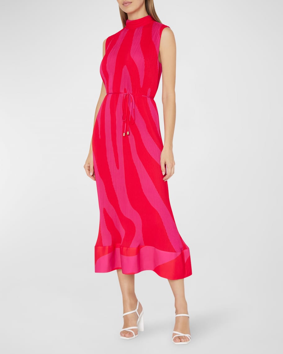 Milly Melina Pleated Zebra-Print Midi Dress | Neiman Marcus