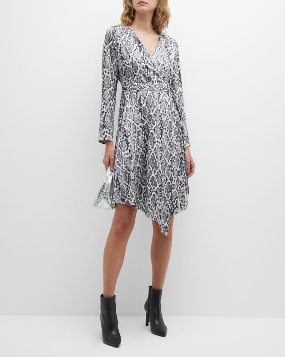 Donna Karan Asymmetric SnakeskinPrint Wrap Dress Neiman Marcus