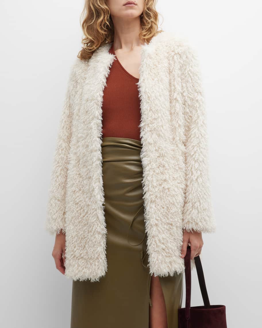Donna Karan Belted Curly Lamb Topper | Neiman Marcus