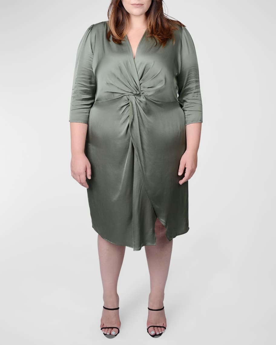 Plus Size Elvie Front-Twist Midi Dress Neiman Marcus