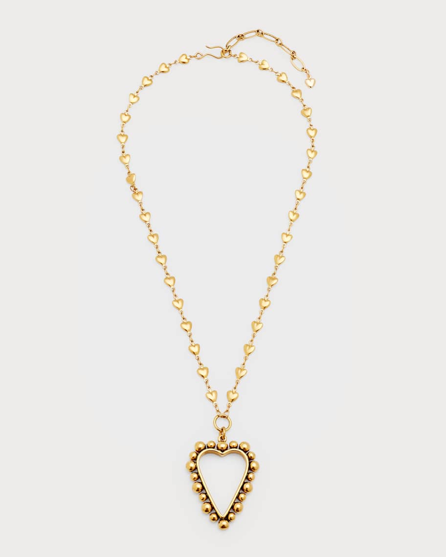 Gold Plated 24K Yellow Gold Bead Heart Antique Pendant Necklace