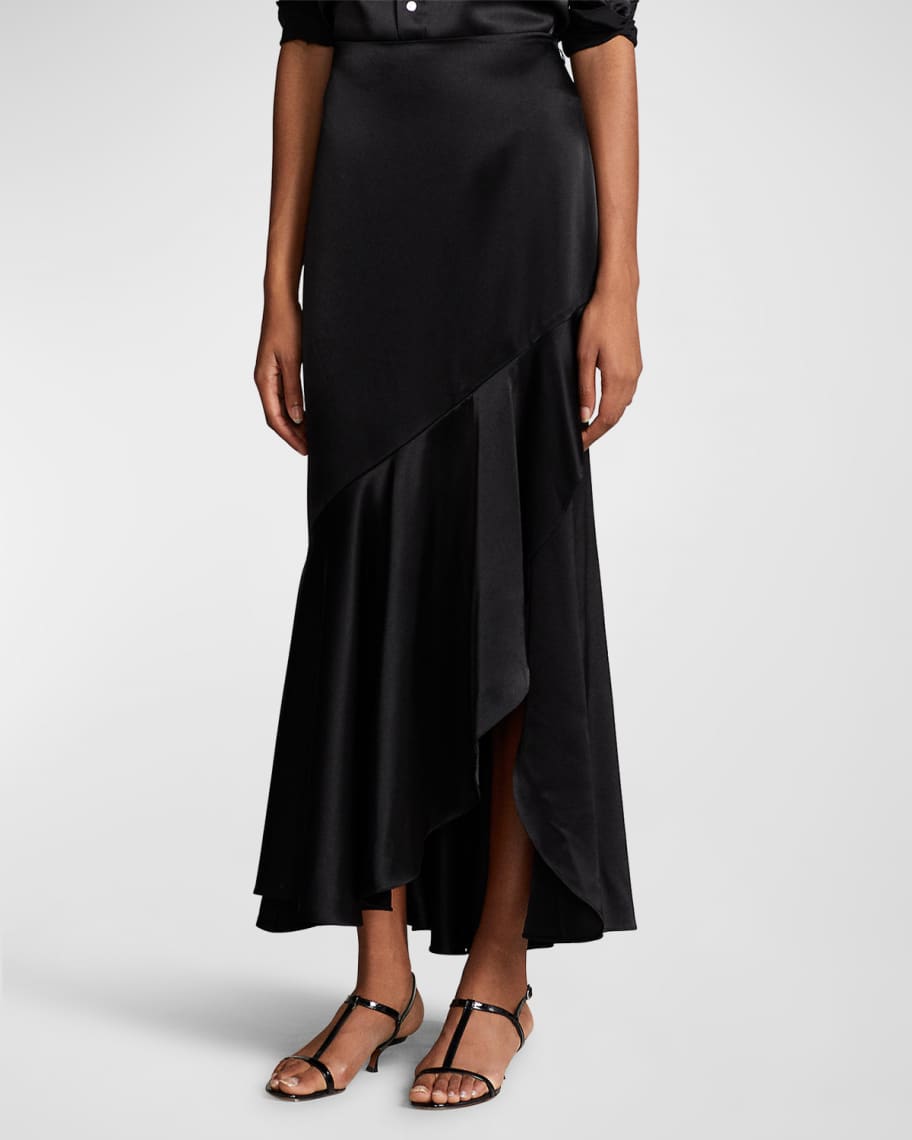 Polo Ralph Lauren Cascading Flounce Satin Maxi Skirt | Neiman Marcus