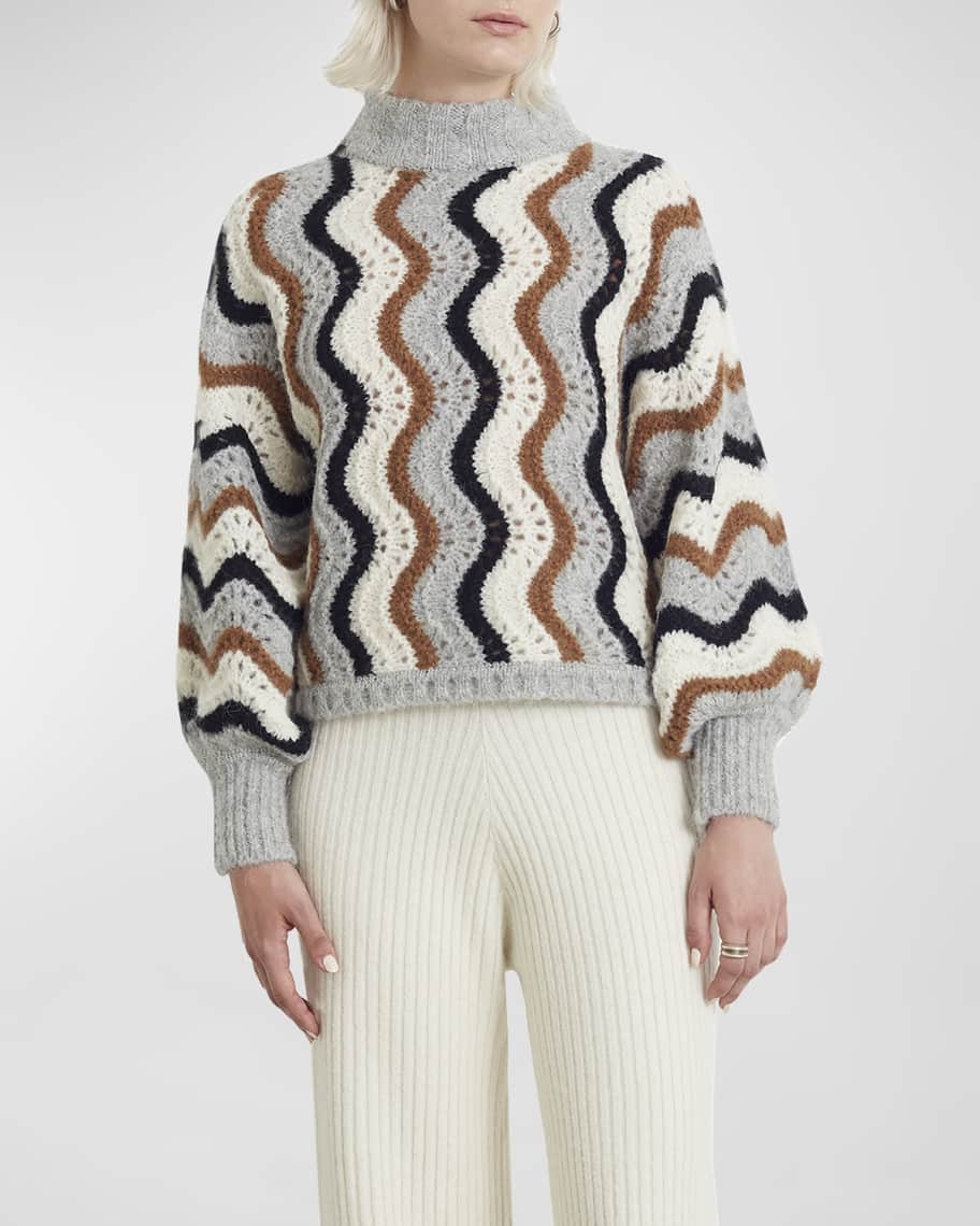 ELEVEN SIX Olivia Wavy Striped Turtleneck Sweater | Neiman Marcus