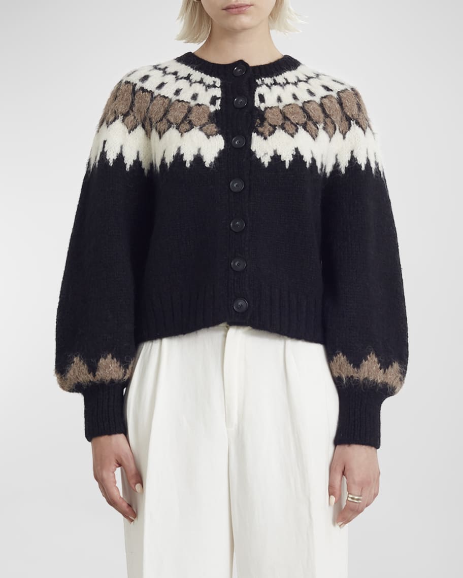 ELEVEN SIX Starla Blouson Sleeve Fair Isle Cardigan Neiman Marcus