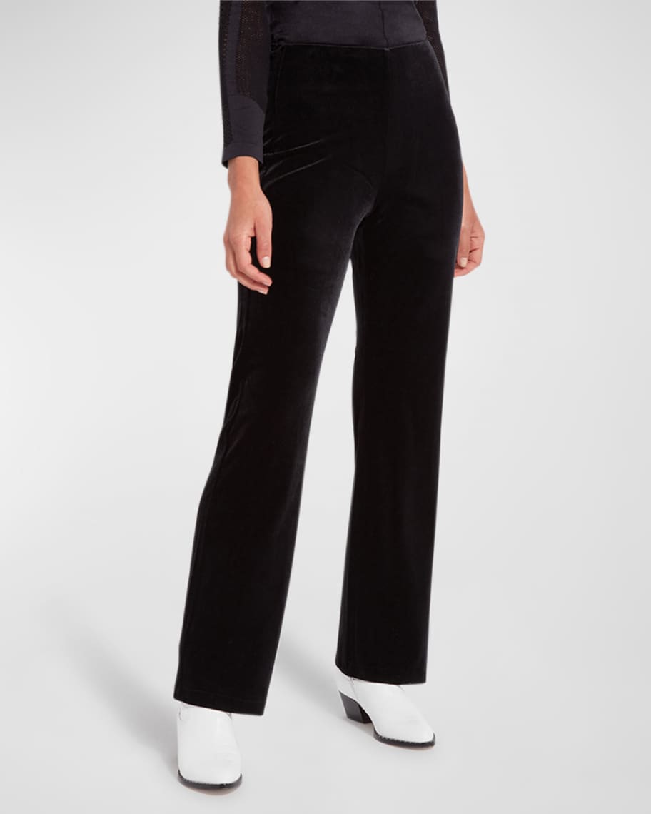 Straight leg velvet pants in lime
