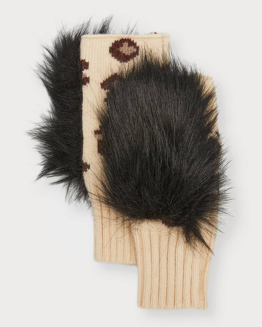 Adrienne Landau Leopard-Print Wool & Faux Fur Fingerless Gloves ...