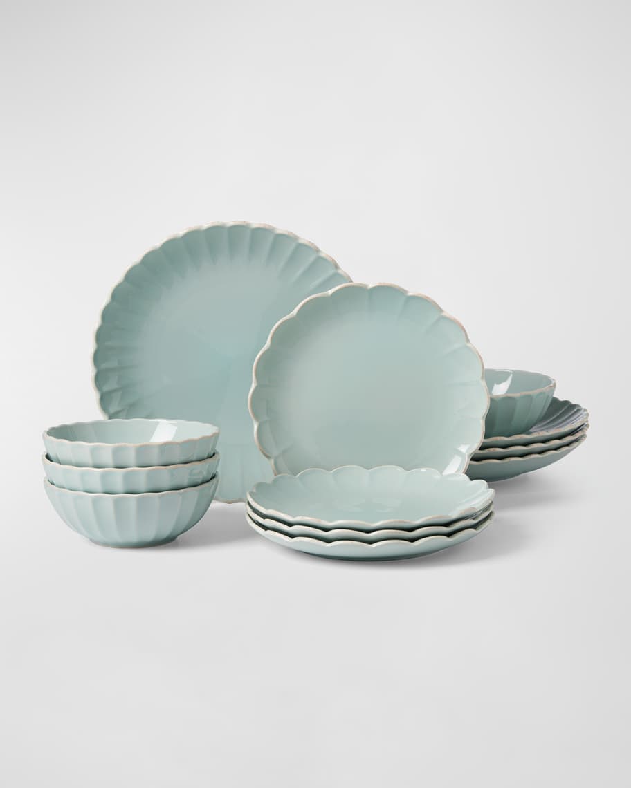 Lenox French Perle Scallop Ice Blue 12Piece Dinnerware Set Neiman Marcus