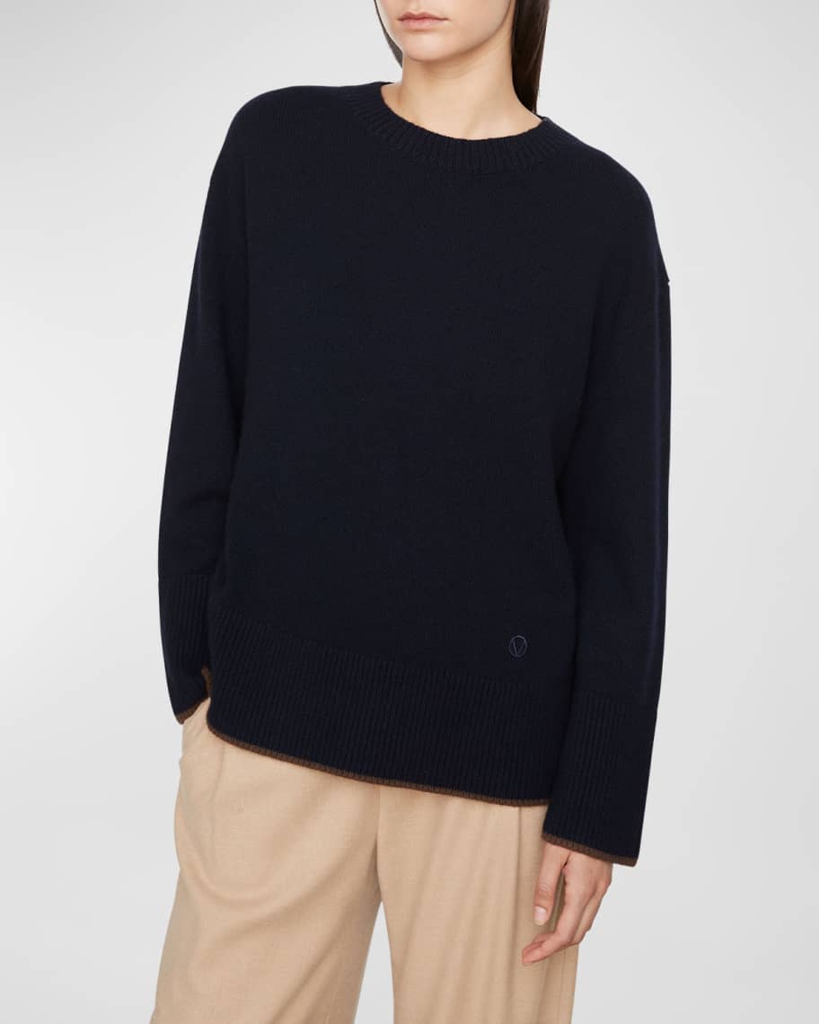 Crew Neck Monogram Sweater with Contrast Tipping in Vince Products