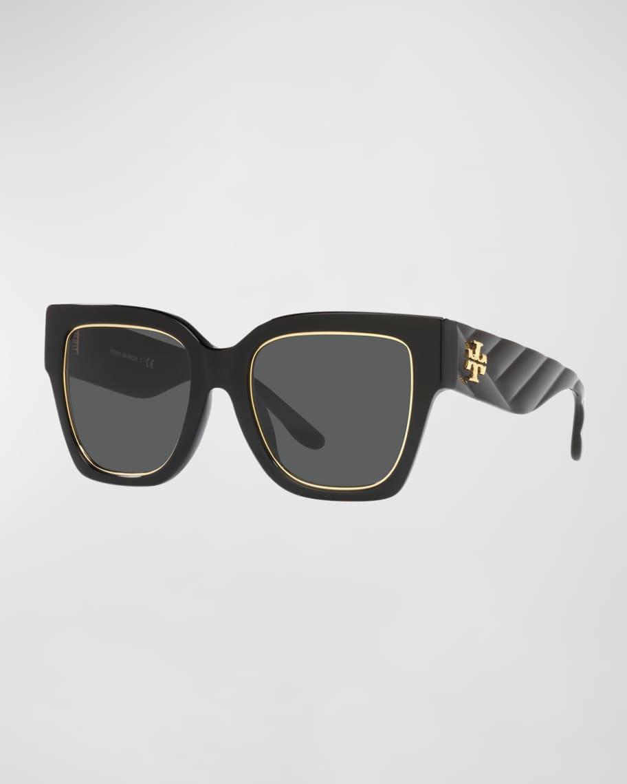 Tory Burch Golden Rim Square Acetate Sunglasses | Neiman Marcus