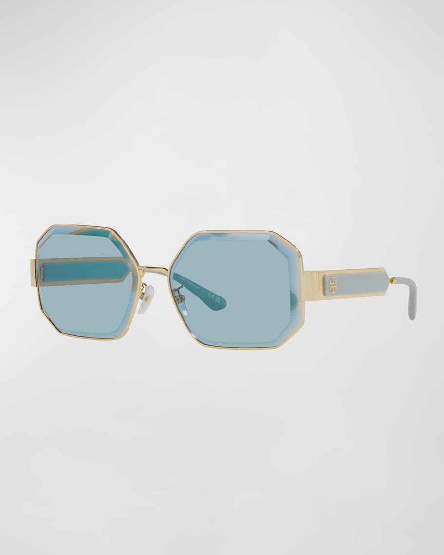Tory Burch Geometric Square Mixed-Media Sunglasses | Neiman Marcus