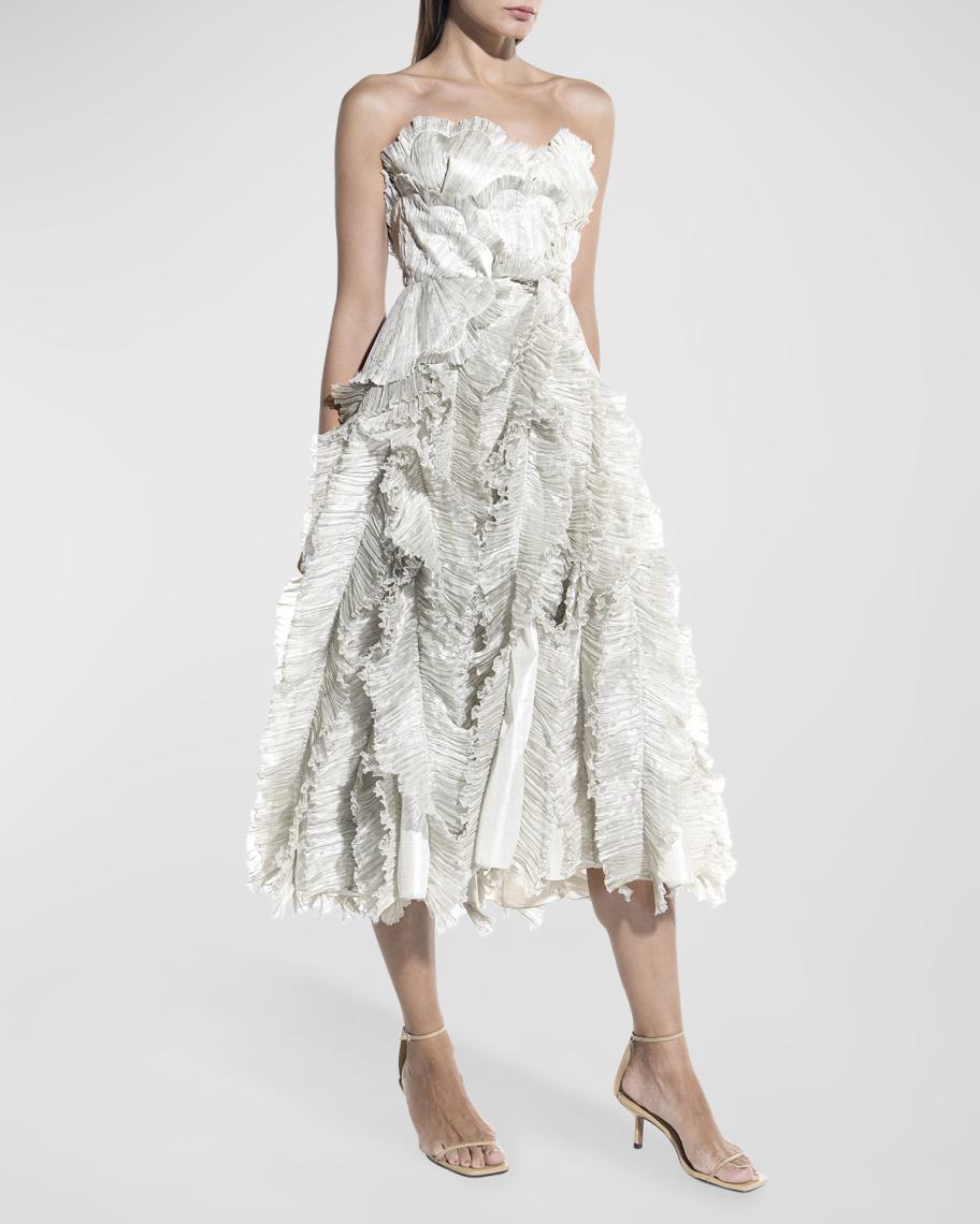 maria lucia hohan midi dress Maria Lucia Hohan Venus Strapless Metallic Plisse Midi Dress