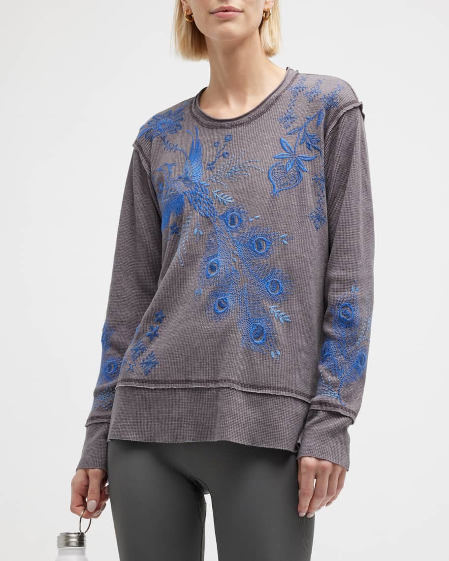 Johnny Was Azure Oversized Floral-Embroidered Sweatshirt | Neiman Marcus