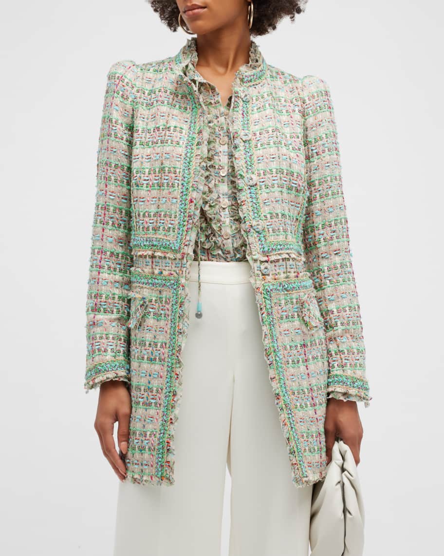 Lady jacket in multicolor metallic tweed with braided trim hot sale