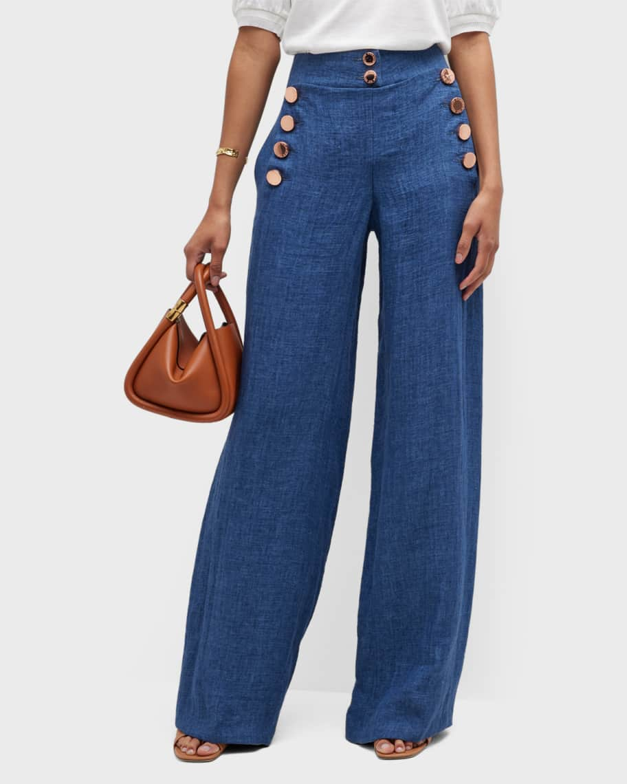 Maison Common Wide-Leg Linen Sailor Pants | Neiman Marcus