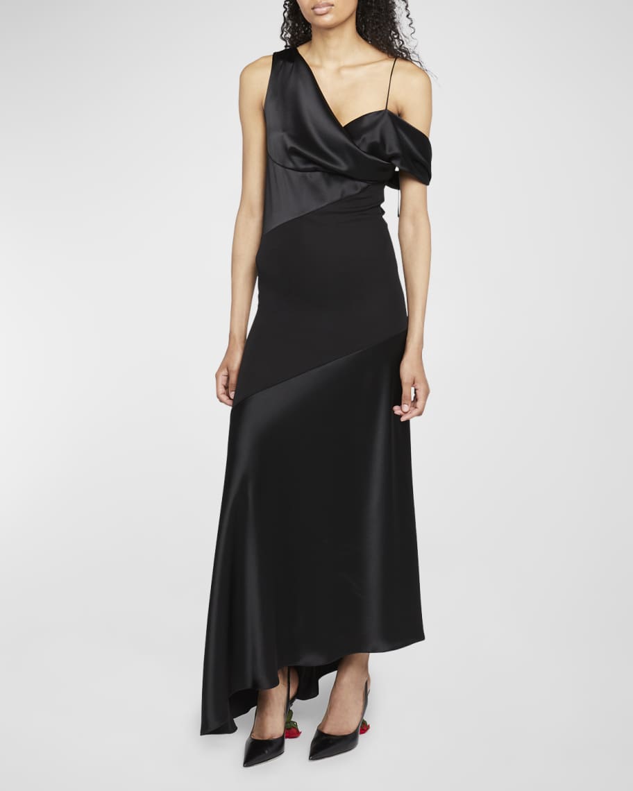 Loewe One-Shoulder Draped Satin Maxi Dress | Neiman Marcus