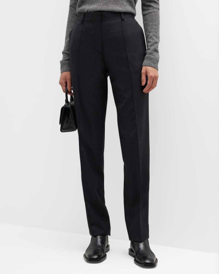 Officine Generale Roxane Slim Straight Pintuck Trousers | Neiman Marcus
