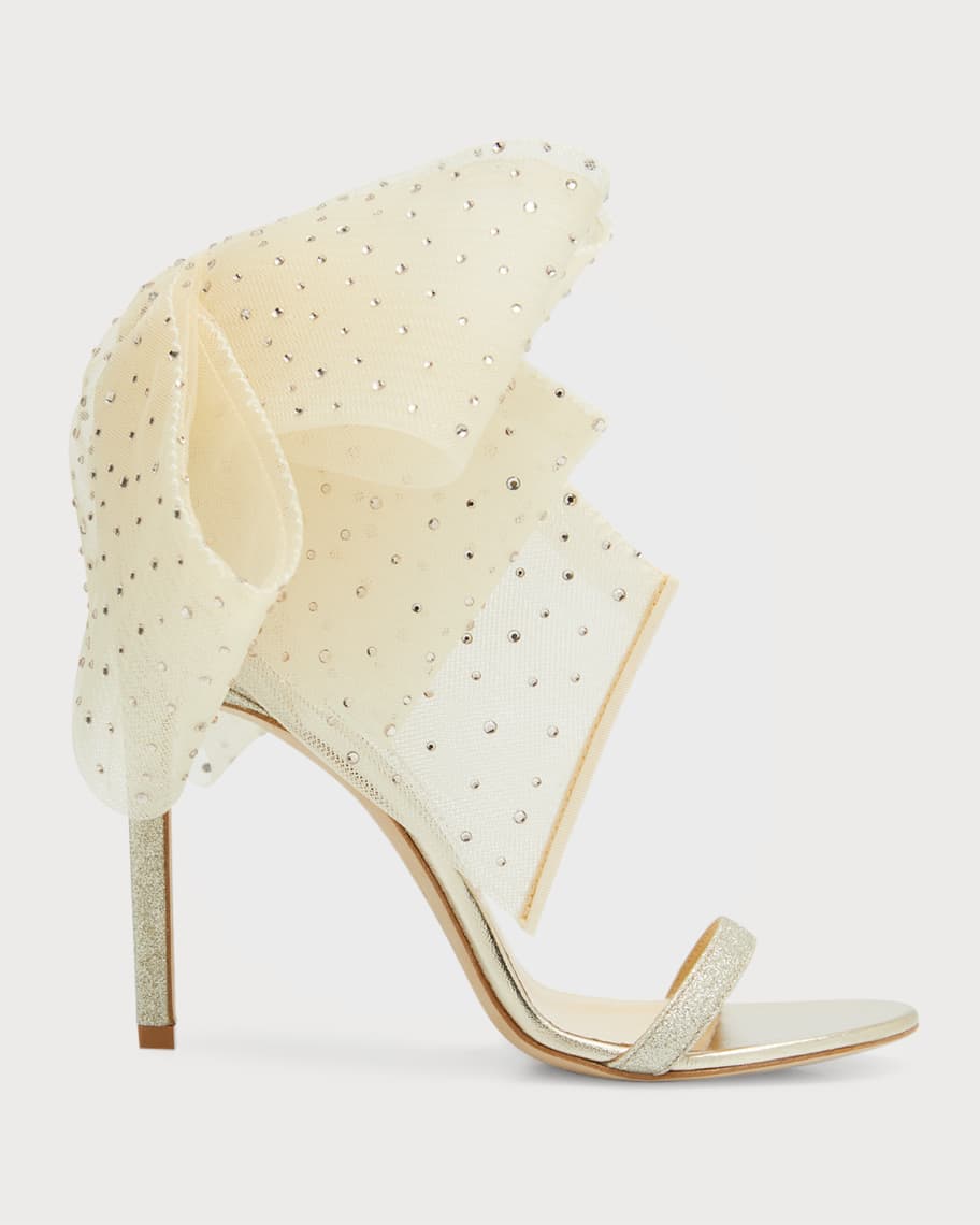 Jimmy Choo Aveline Tulle Bow Ankle Strap Sandals Neiman Marcus