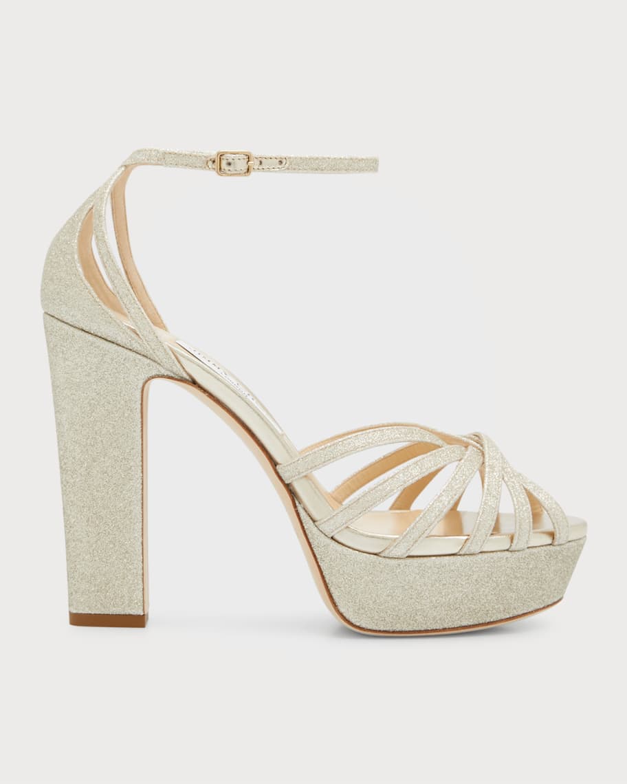 Jimmy Choo Isra Glitter Ankle-Strap Platform Sandals | Neiman Marcus