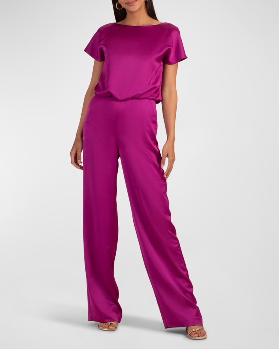 Trina Turk Amuse ShortSleeve Satin Jumpsuit Neiman Marcus