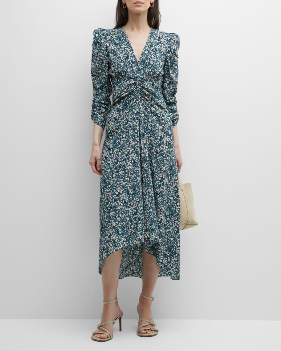 Isabel Marant Albini Ruched Floral Midi Dress | Neiman Marcus