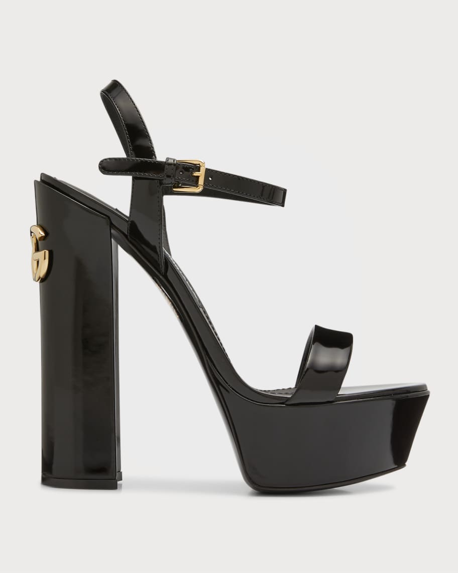 HIGH WEDGE PLATFORM IN BLACK GLOSSY CALFSKIN WITH DOUBLE CRYSTAL G BUCKLE