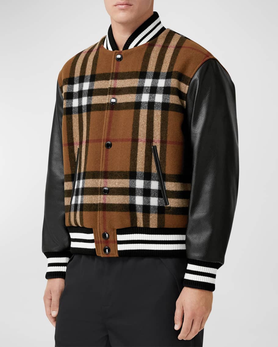 Off White Black Striped Varsity Brown Jacket