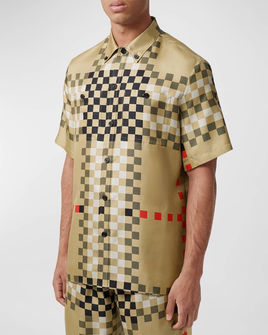 Oblique Pixel Hawaiian Shirt Multi-Coloured