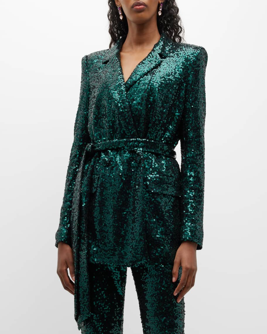 Badgley Mischka Collection Belted Sequin Wrap Jacket Neiman Marcus