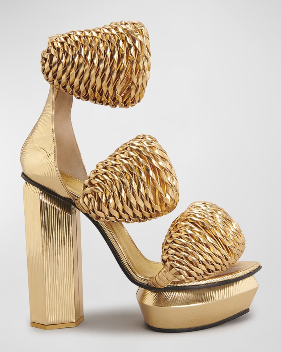 Shimmering Heights: Balmain Ava Braided Metallic Platform Sandals