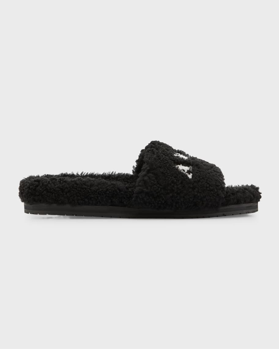 Amiri Men's Shearling Fur Logo Slippers Neiman Marcus