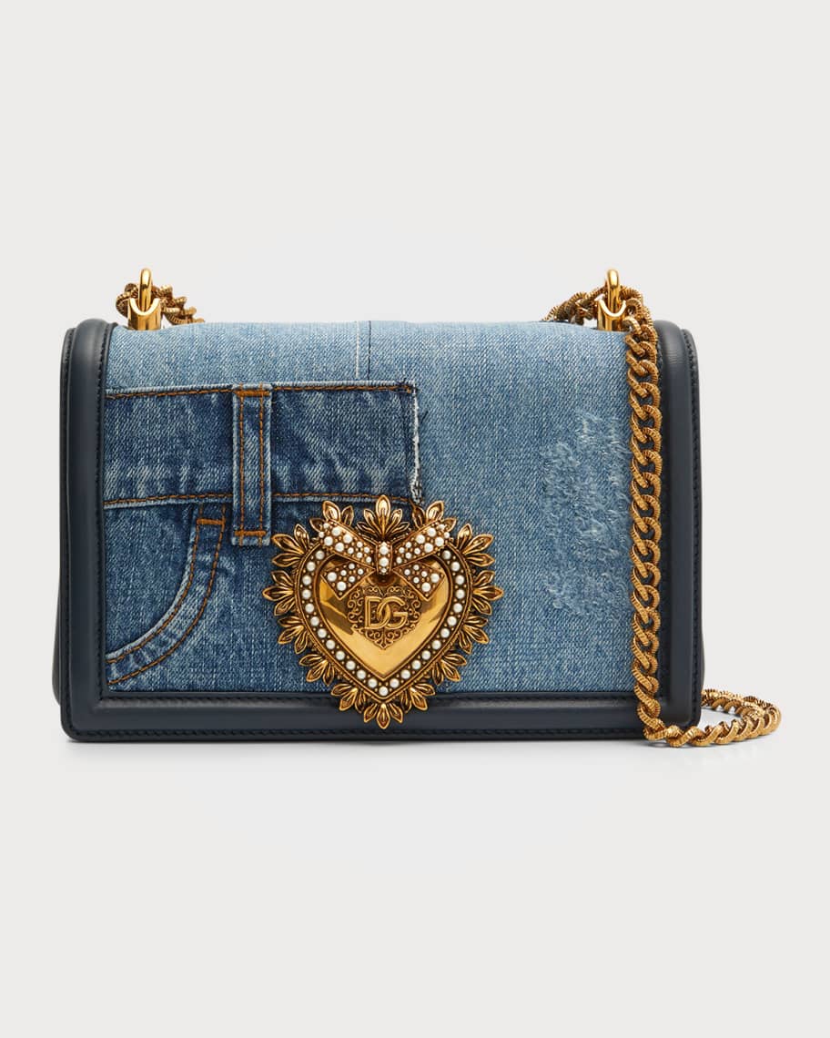 Dolce & Gabbana Medium Devotion Bag In Patchwork Denim And Plain Calfskin