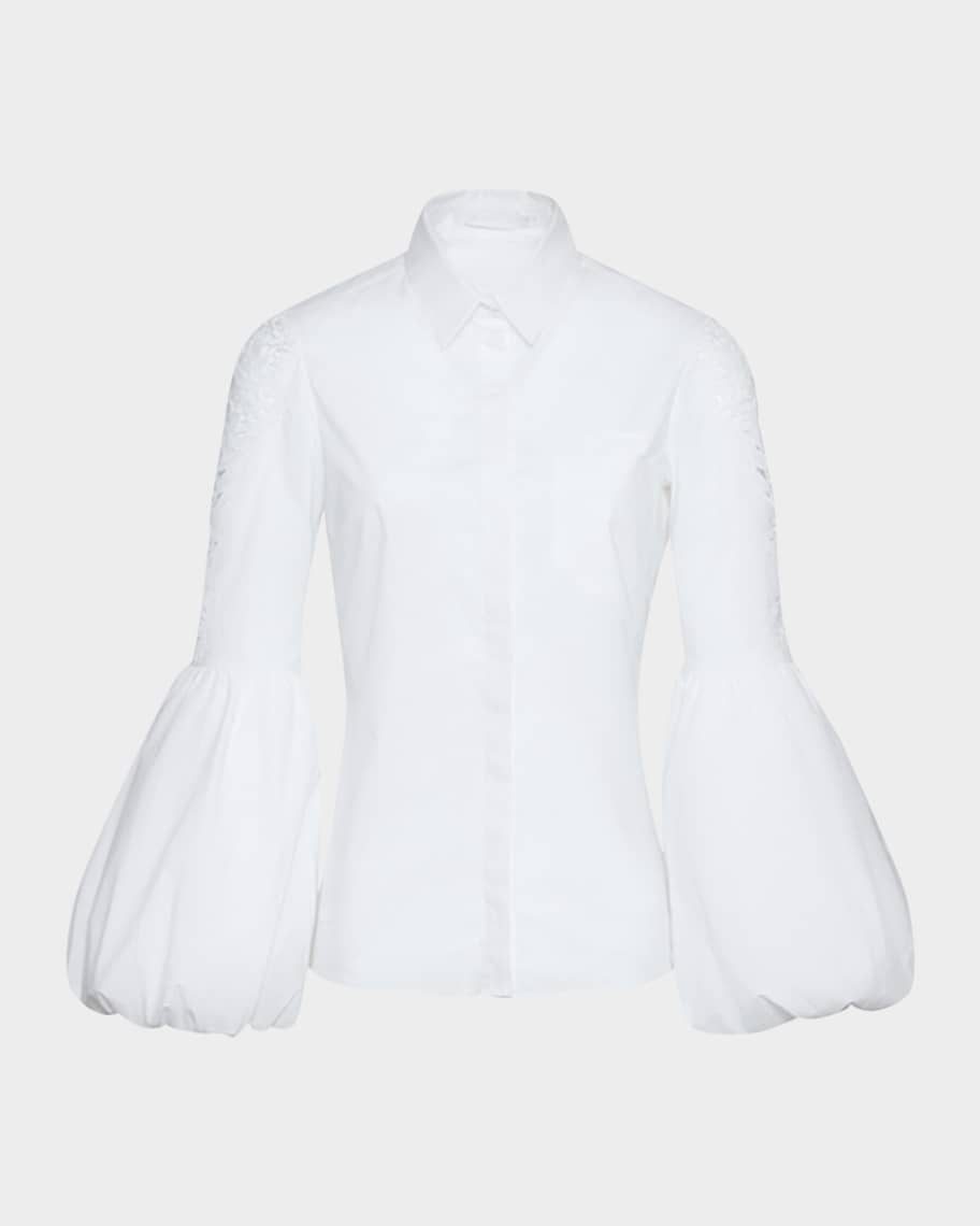 Anne Fontaine Laora Floral-Embroidered Bell-Sleeve Shirt | Neiman